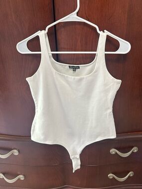 Shinestar White Scoop Neck Tank Bodysuit